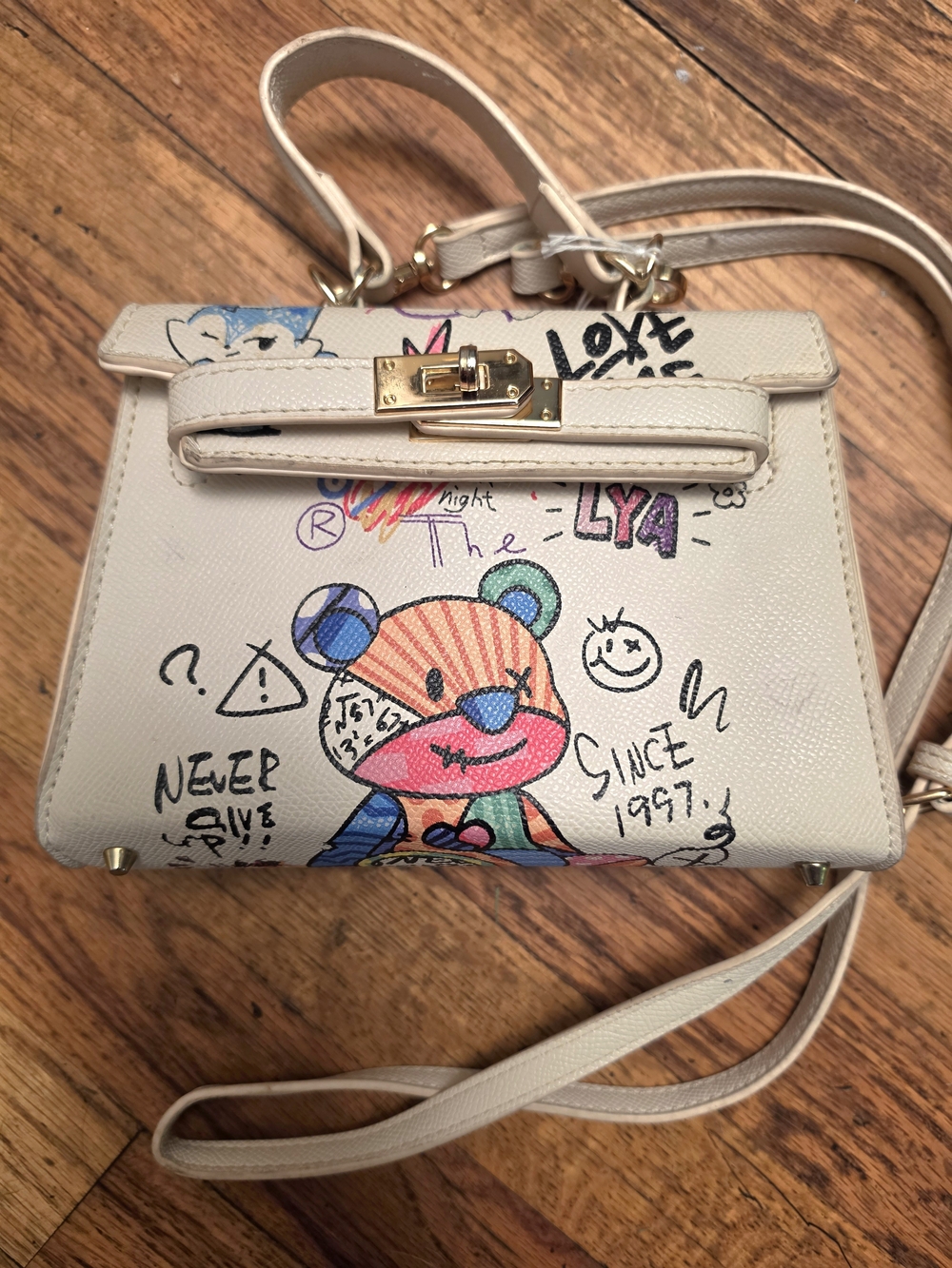 Vanga Milovanovic White Graffiti Bear Mini Crossbody Bag